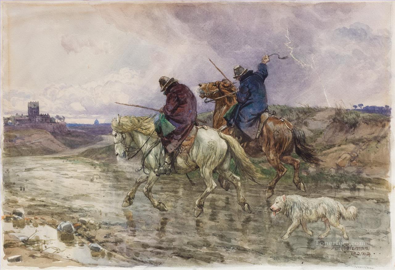 Sotto la pioggia Enrico Coleman genre horse Oil Paintings